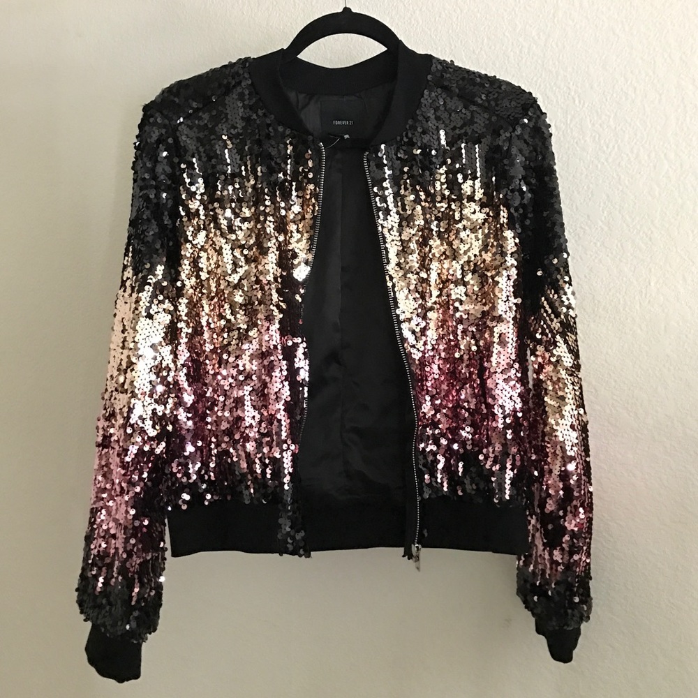 Sequined Ombré Bomber Jacket. NWT